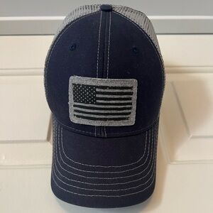 Red White Blue Apparel Trucker Hat with American Flag Patch